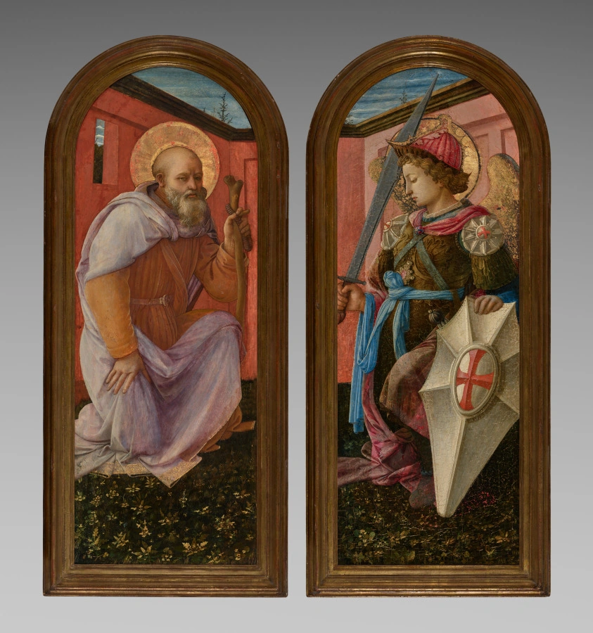 Paire de panneaux d'un triptyque : L'archange Michel et saint Antoine Abbé