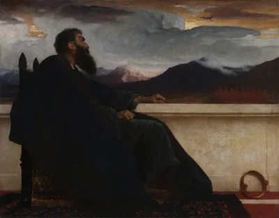 David : « Oh ! si je pouvais avoir des ailes comme la colombe ! Car alors je m'envolerais et trouverais le repos. » Psaume 55:6 — Frederic Leighton (1865) — oil on fabric, Cleveland Museum of Art
