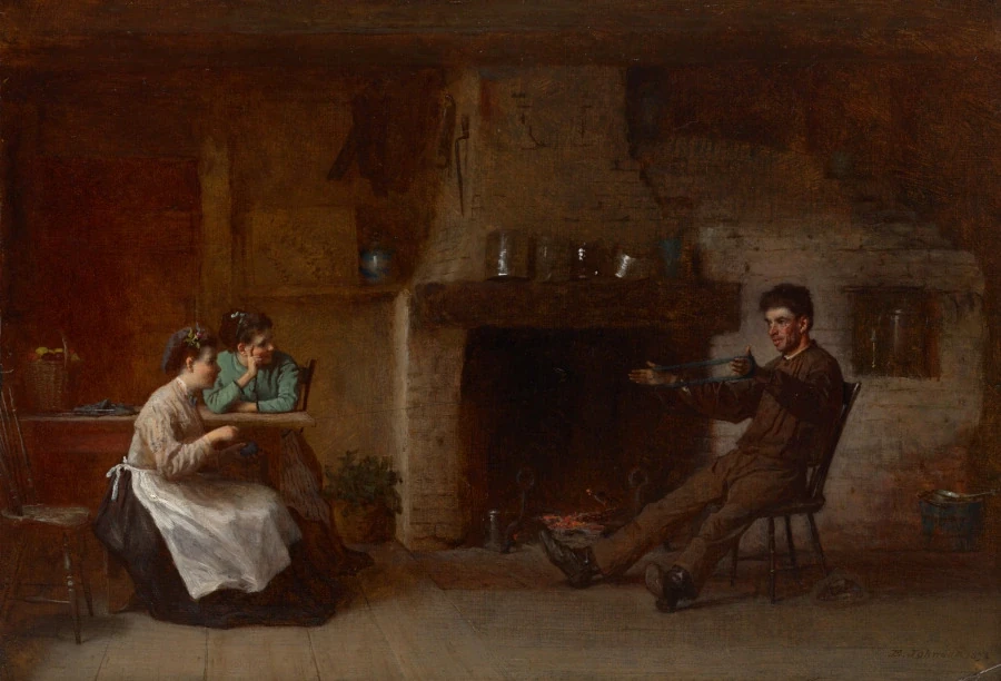 Enroulement de fil (Intérieur d'une cuisine de Nantucket) — Eastman Johnson (1872) — oil on board, Cleveland Museum of Art