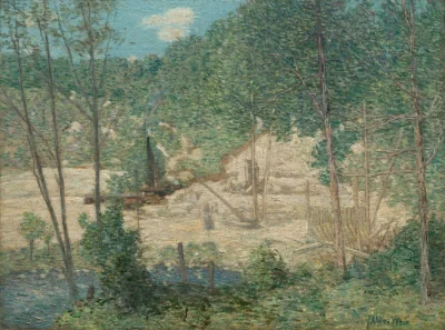 La Construction du barrage — Julian Alden Weir (1908) — oil on canvas, Cleveland Museum of Art