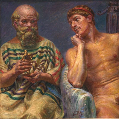 Sokrates og Alkibiades — Kristian Zahrtmann (1911) — Olie på lærred, Statens Museum for Kunst