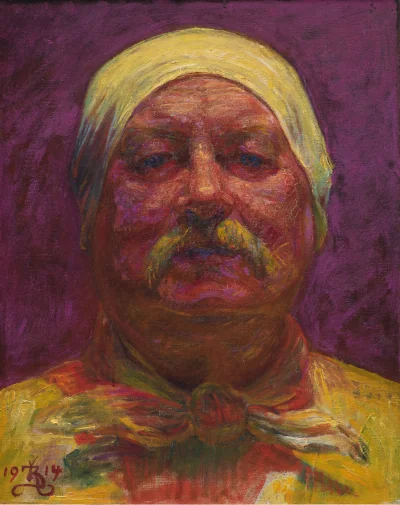 Selvportræt en face. Lampelys — Kristian Zahrtmann (1914) — Olie på lærred, Statens Museum for Kunst