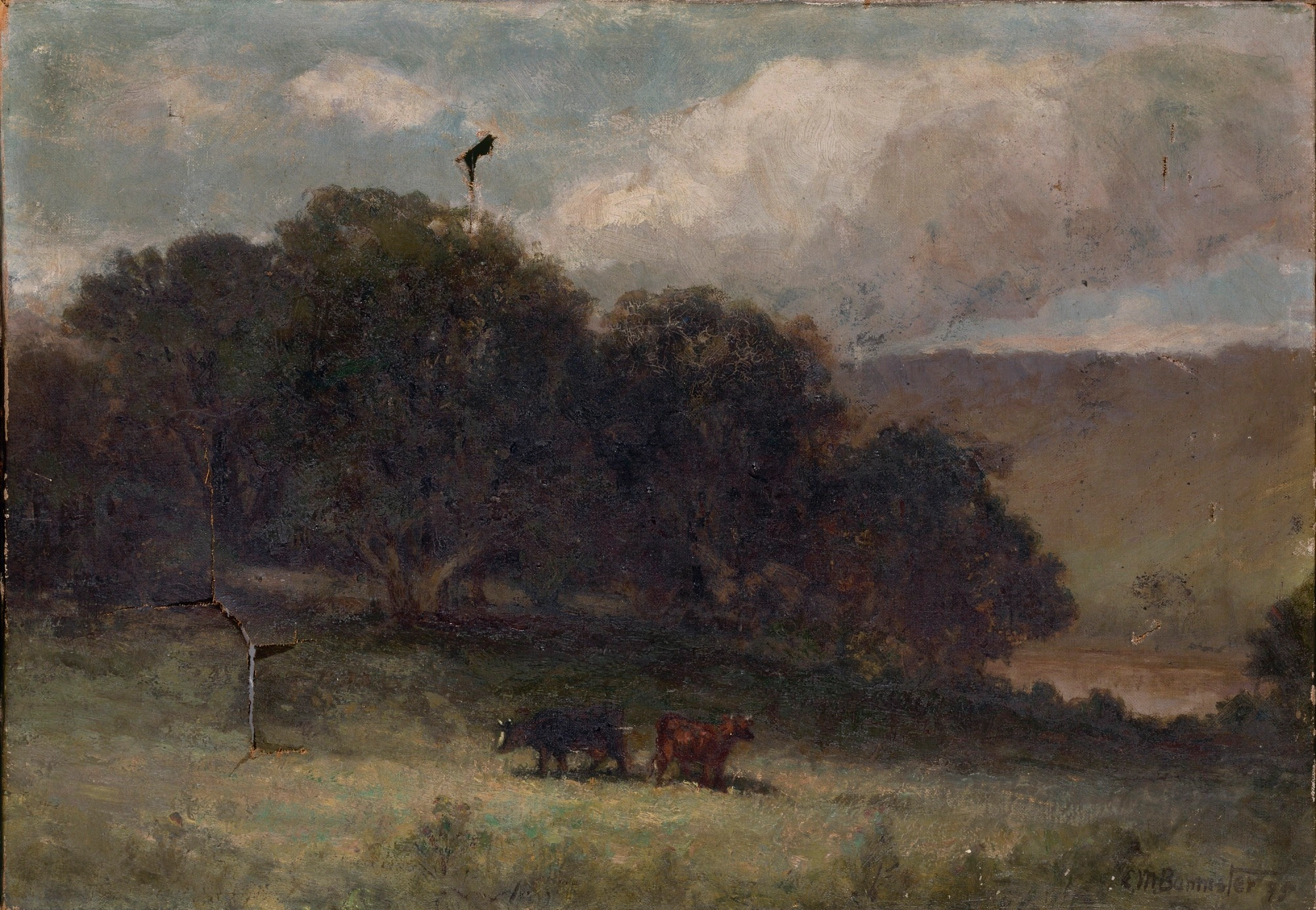 Sans titre (paysage avec arbres et deux vaches dans une prairie)